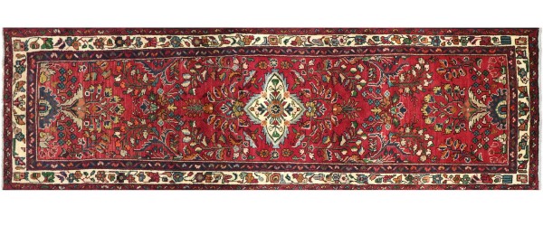 Persian Hamedan carpet 90x300 hand-knotted runner red Medallion Orient short pile