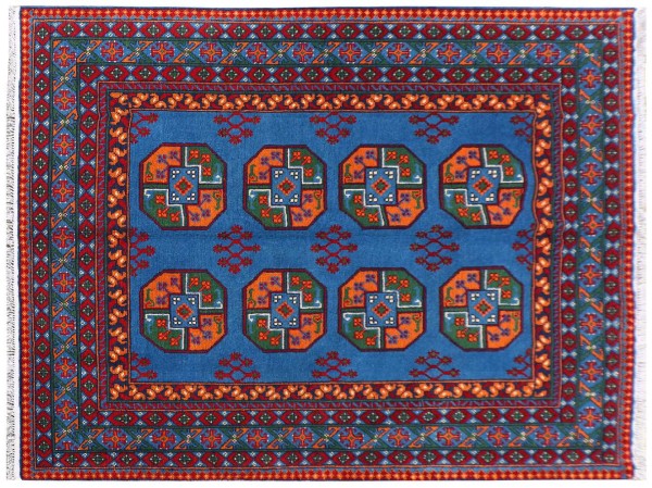 Afghan Akcha Rang Dar Teppich 150x200 Handgeknüpft Blau Durchgemustert Orient Kurzflor