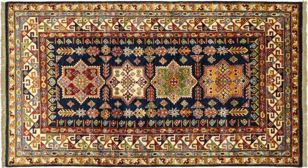 Afghan Kazak Fein 120x200 Handgeknüpft Orientteppich Blau Umrandung Wolle