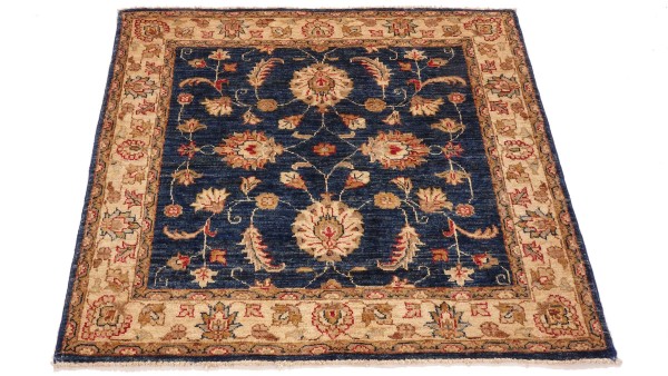 Chobi Ziegler Teppich 100x100 Handgeknüpft Quadratisch Beige Floral Orientalisch UNIKAT