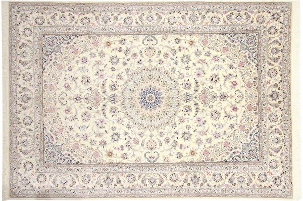 Persian carpet Nain 9LA 250x350 Hand-knotted White Medallion Oriental UNIKAT short pile