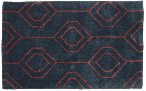 Teppich aus Schurwolle 90x150 Blau Durchgemustert Handarbeit Handtuft Modern