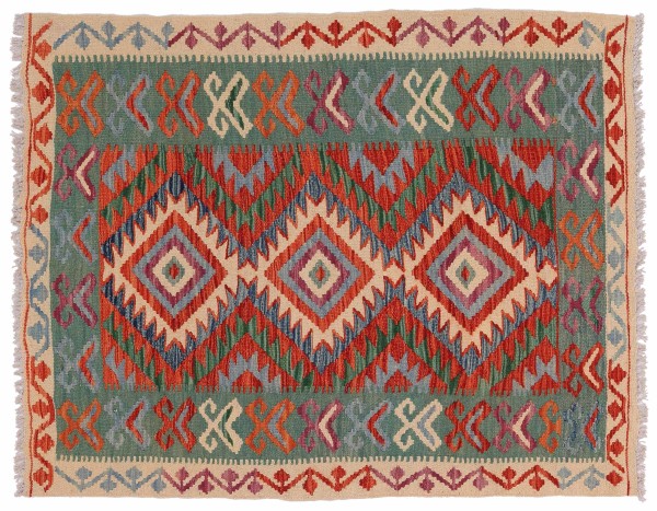 Afghan Maimana Kelim Teppich 100x130 Handgewebt Bunt Geometrisch Handarbeit Gewebt