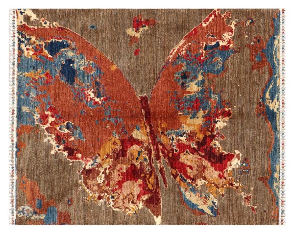 Afghan Ziegler Galaxy Butterfly Carpet 150x200 Hand Knotted Brown Abstract Orient