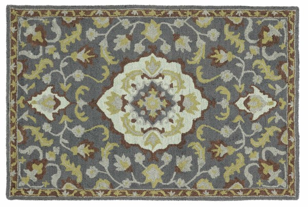 Wool carpet 120x180 gray medallion handmade handtuft modern