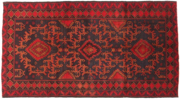 Belutsch Baluch Teppich 110x200 Handgeknüpft Rot Geometrisch Orientalisch UNIKAT