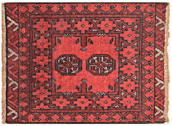 Afghan Aqcha Poshti Teppich 40x60 Handgeknüpft Rot Geometrisch Orient Kurzflor