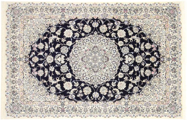 Persian carpet Nain 9LA 200x300 hand-knotted dark blue medallion oriental UNIKAT