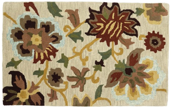 Wollteppich Flowers 100x150 Beige Blumenmuster Handarbeit Handtuft Modern