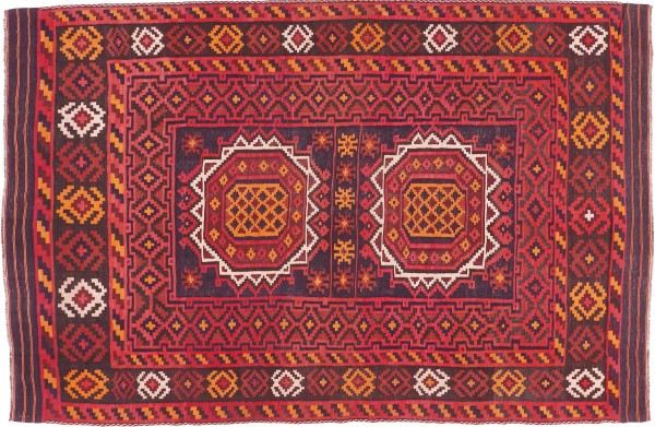 Afghan Kilim Soumakh Ghalmuri Rug 200x300 Handwoven Brown Geometric Handmade