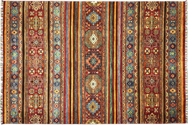 Afghan Khorjin Shaal 220x300 Handgeknüpft Orientteppich Rot Streifen Wolle