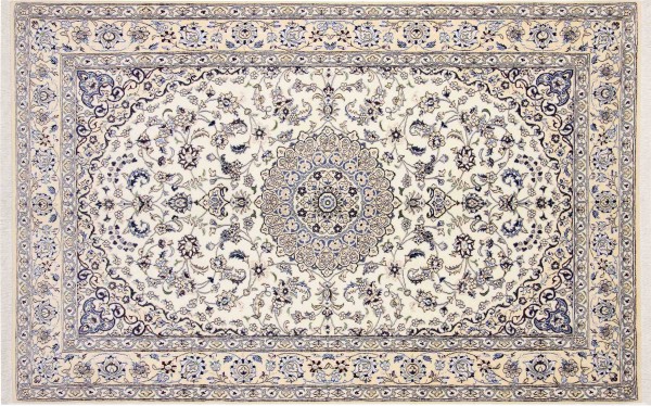 Persian carpet Nain 9LA 160x250 Hand-knotted White Medallion Oriental UNIKAT short pile