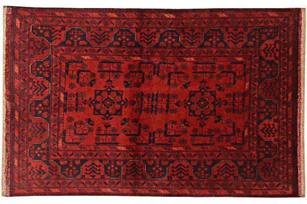 Afghan Khal Mohammadi Teppich 100x150 Handgeknüpft Braun Geometrisch Orient Kurzflor