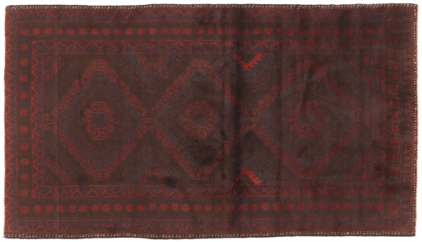 Belutsch Baluch Teppich 90x180 Handgeknüpft Schwarz Geometrisch Orientalisch UNIKAT