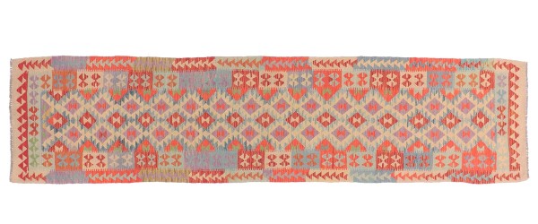 Afghan Maimana Kelim Teppich 80x400 Handgewebt Läufer Bunt Geometrisch Handarbeit