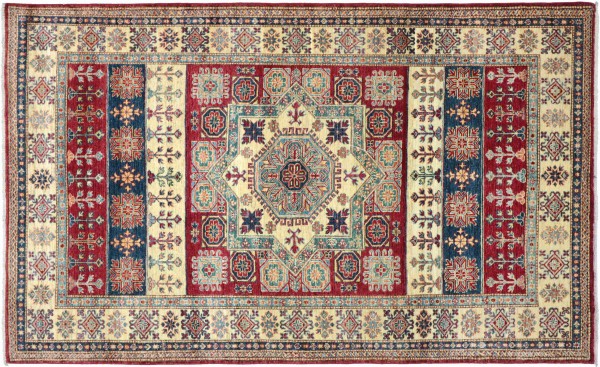 Afghan Kazak Fine Teppich 170x240 Handgeknüpft Beige Geometrische Wolle Kurzflor Rug