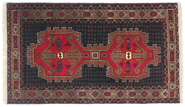 Afghan Teppich 80x150 Handgeknüpft Rot Geometrisch Orient Kurzflor Wohnzimmer