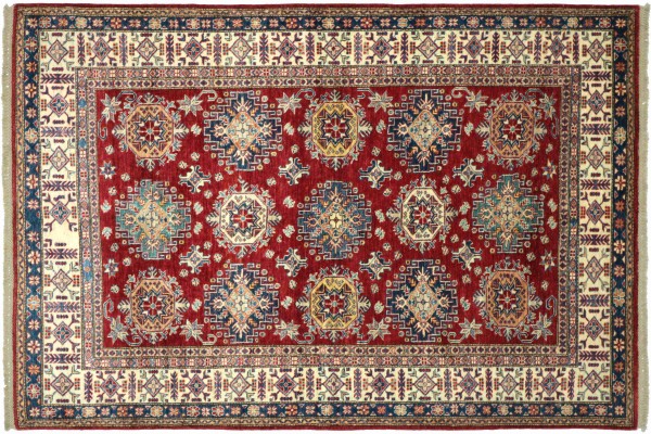 Afghan Kazak Fine Teppich 170x230 Handgeknüpft Rot Geometrische Wolle Kurzflor Rug