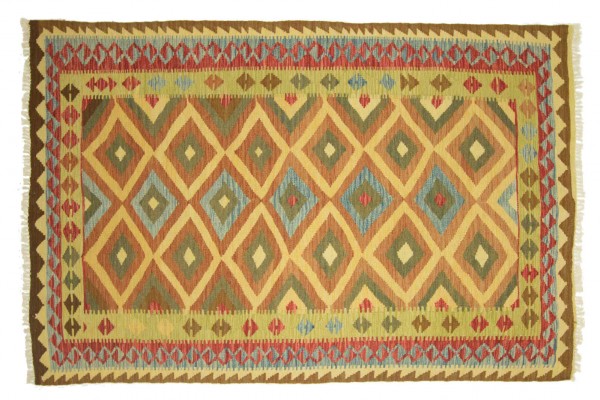 Afghan Maimana Kelim Bunt 150x240 Handgewebt Teppich Beige Geometrisch Muster
