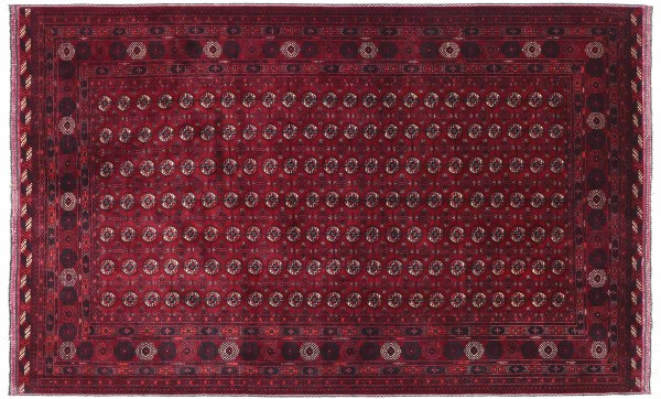 Afghan Mauri Rug 200x300 Hand Knotted Red Geometric Orient Low Pile Living Room
