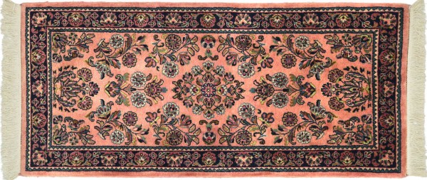 Sarough Teppich 70x140 Handgeknüpft Rosa Floral Wolle Kurzflor Rug