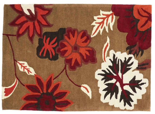 Kurzflor Teppich Blüte Wolle 160x230 Braun Floral Handarbeit Handtuft Modern