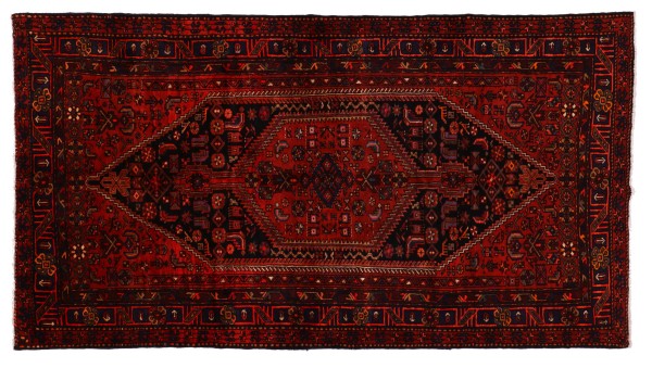 Persian carpet Hamadan animals 160x300 hand-knotted red mirror pattern oriental UNIKAT