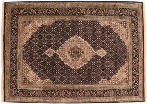 Tabriz 170x240 Handgeknüpft Teppich Schwarz Orientalisch Kurzflor Orient Rug