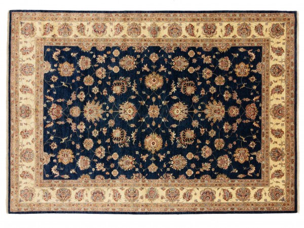 Afghan Chobi Ziegler 250x350 Handgeknüpft Teppich Blau Blumenmuster Kurzflor