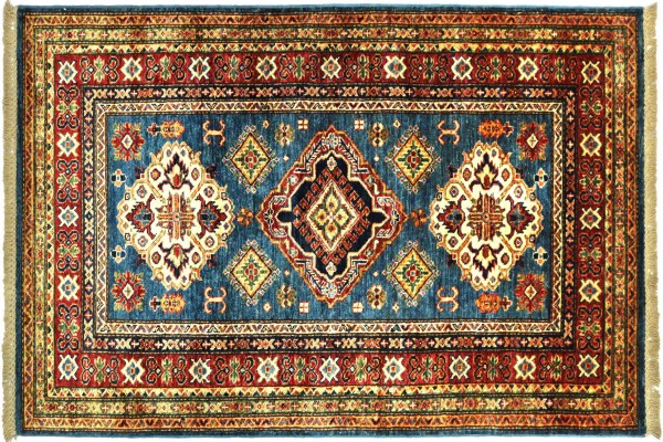 Afghan Kazak Fein 100x170 Handgeknüpft Orientteppich Blau Umrandung Wolle