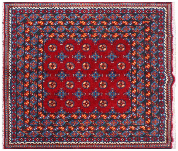 Afghan Akcha Rang Dar Teppich 160x190 Handgeknüpft Rot Durchgemustert Orient Kurzflor