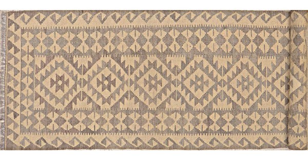 Afghan Kelim Old Style Natural Teppich 80x300 Handgewebt Läufer Beige Geometrisch