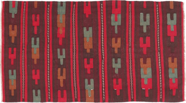 Afghan Kilim Soumakh Ghalmuri Rug 110x210 Handwoven Brown Stripes Handmade