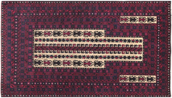 Afghan Gebetsteppich Belutsch Teppich 100x150 Handgeknüpft Rot Orient Kurzflor
