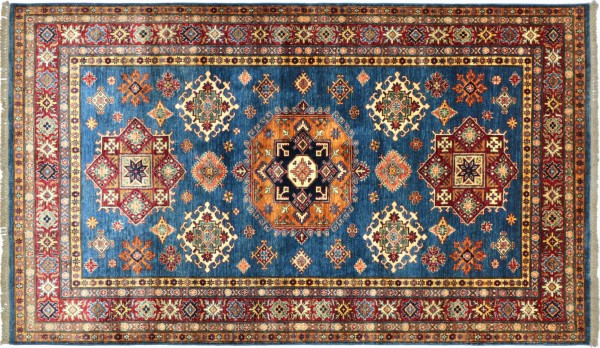 Afghan Kazak Fine Teppich 180x260 Handgeknüpft Blau Geometrische Wolle Kurzflor Rug