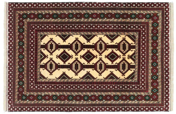 Afghan Teppich 100x150 Handgeknüpft Rot Geometrisch Orient Kurzflor Wohnzimmer