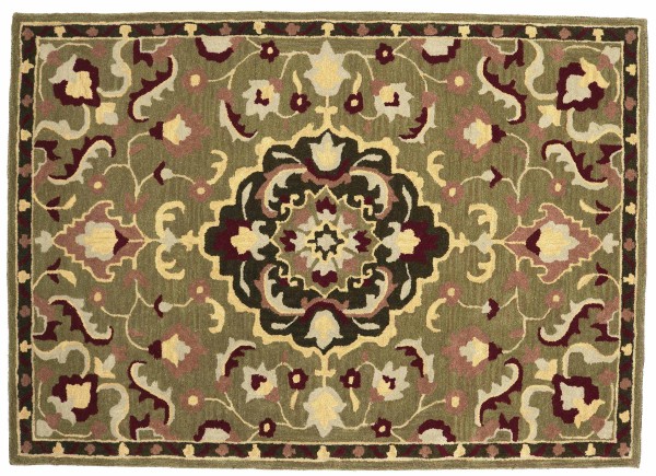 Carpet Handmade Wool 160x230 Green Medallion Handmade Handtuft Modern