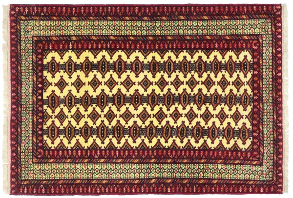 Afghan Teppich 100x130 Handgeknüpft Beige Geometrisch Orient Kurzflor Wohnzimmer