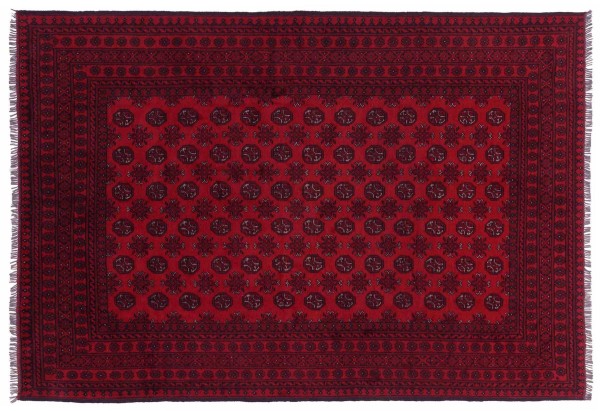 Aghan Teppich Aqcha Akche 200x300 Handgeknüpft Rot Geometrisch Orientalisch UNIKAT