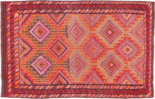 Afghan Kelim Soumakh Ghalmuri Teppich 210x350 Handgewebt Rot Geometrisch Handarbeit