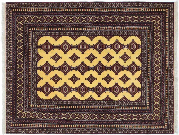 Afghan Teppich 130x170 Handgeknüpft Beige Geometrisch Orient Kurzflor Wohnzimmer