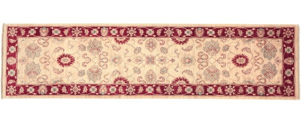 Afghan Chobi Ziegler 80x300 Handgeknüpft Teppich Läufer Beige Orientalisch