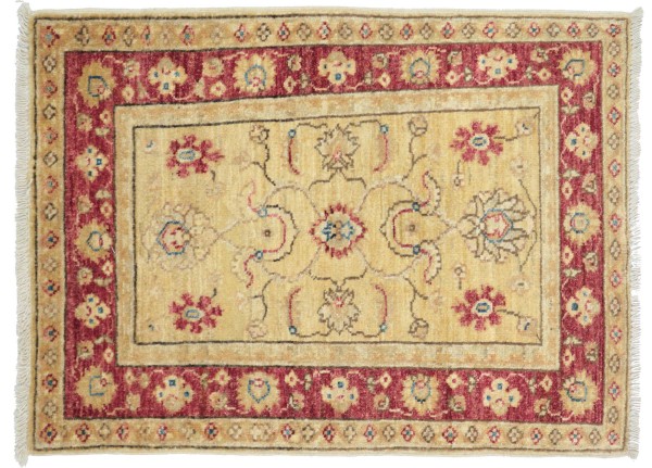 Afghan Chobi Ziegler Teppich 80x120 Handgeknüpft Beige Floral Orient Kurzflor