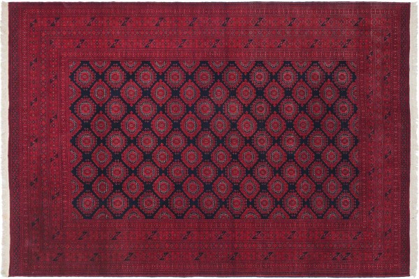 Afghan Mauri Rug 200x250 Hand Knotted Red Geometric Orient Low Pile Living Room