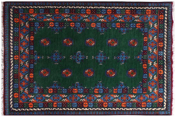 Afghan Akcha Rang Dar Rug 100x150 Hand Knotted Green Patterned Orient Short Pile