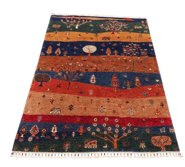 Ziegler Landschaft Bäume Teppich 120x180 Handgeknüpft Bunt Orientalisch UNIKAT Kurzflor
