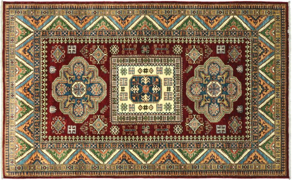 Afghan Kazak Fine Teppich 170x250 Handgeknüpft Rot Geometrische Wolle Kurzflor Rug