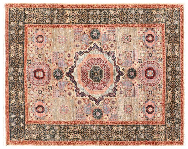 Afghan Ziegler Mamluk Teppich 150x200 Handgeknüpft Beige Geometrisch Orient Kurzflor