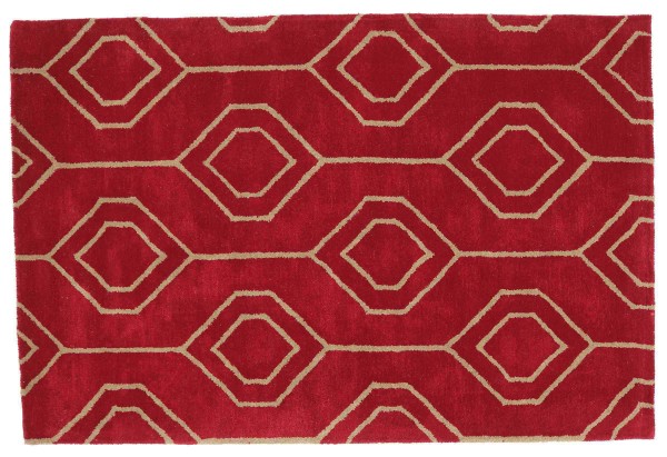 Kurzflor Teppich 120x180 Rot Durchgemustert Handarbeit Handtuft Modern