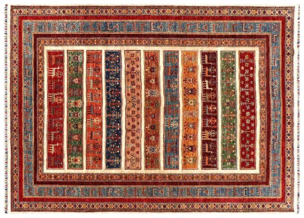 Afghan Ziegler Khorjin Ariana Carpet 200x300 Hand Knotted Red Striped 